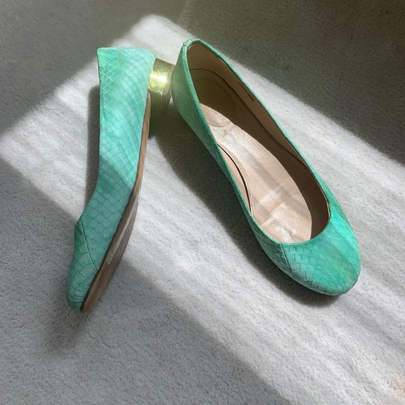 🌸HP🌸 Rare Find, J. Crew Collection Janey Snakeskin Flats, Metallic heels, 7.5 - Picture 3 of 16